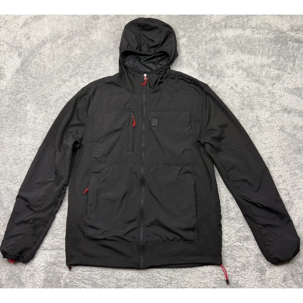 Topo Designs Jacket Mens M Medium Black Hooded Windbreaker Full Zip  Outdoor